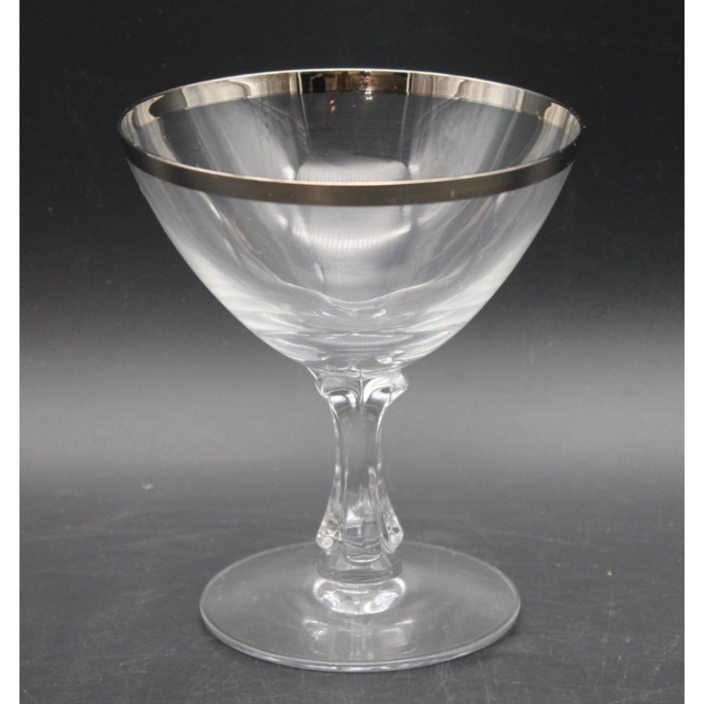 Fostoria Wedding Ring Platinum Rim Crystal Champagne Glass 4 5/8" Vintage